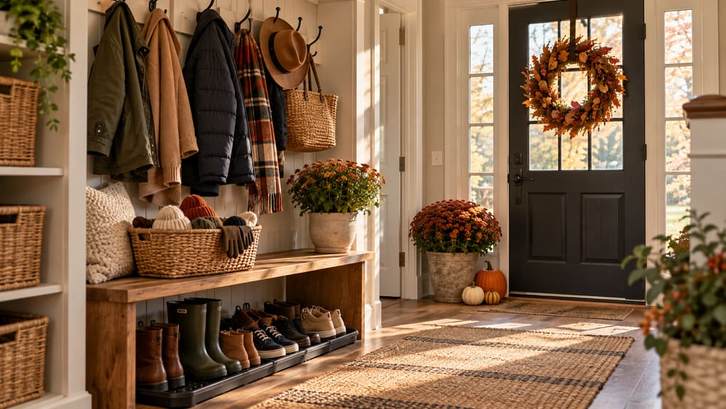 Fall cleaning checklist for busy moms entryway