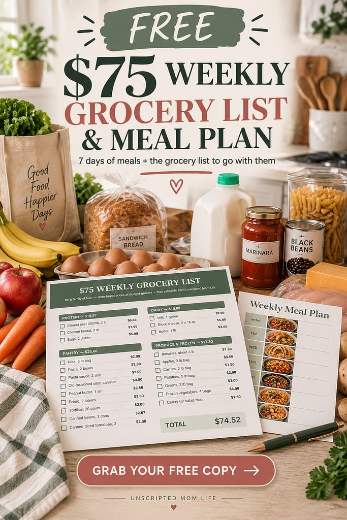 $75 grocery list for a family of 4